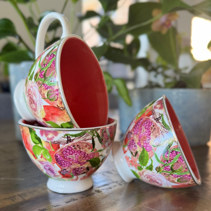 Porcelain Coffee Cups Set of 3 – Flower Design | Handcrafted Sassy Mugs 13.5x10.5x7.5cm