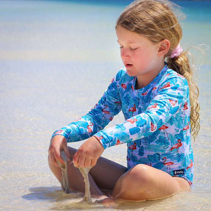 Girls Long Sleeve Swimsuit | Flamingo Fun