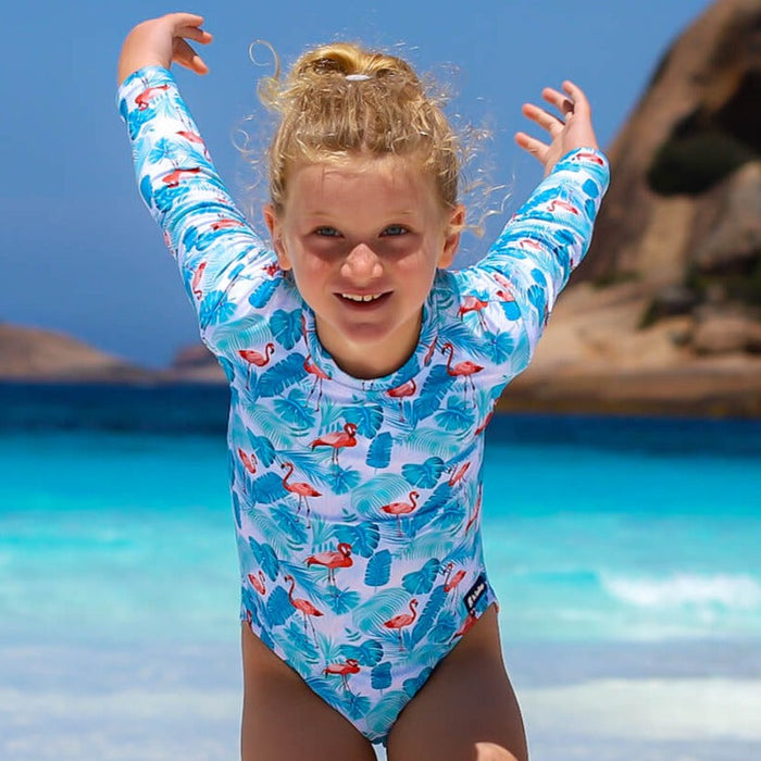 Girls Long Sleeve Swimsuit | Flamingo Fun