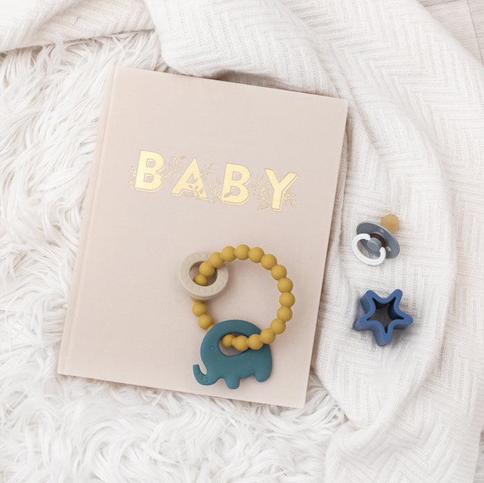 Playground by Living Textiles | Silicone Elephant Teether - Steel Blue - Lozza’s Gifts & Homewares 