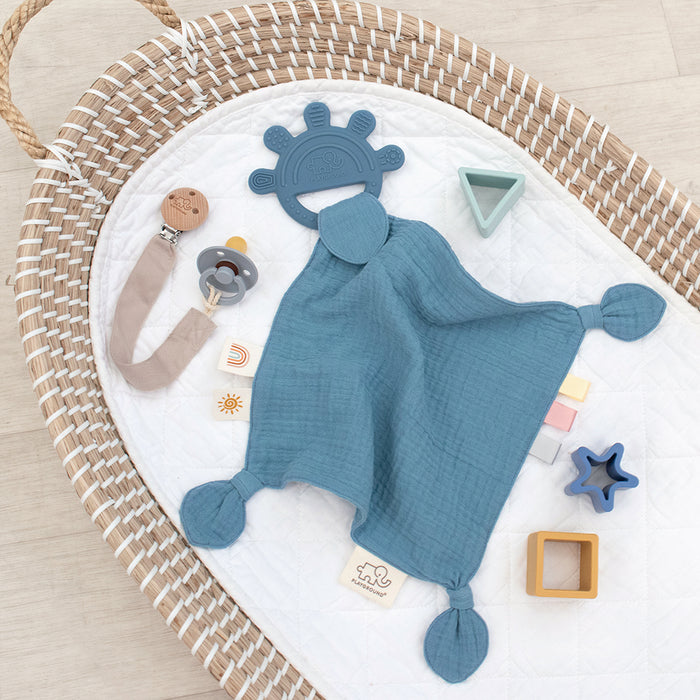 Playground by Living Textiles | Silicone Comfort Teether - Steel Blue - Lozza’s Gifts & Homewares 