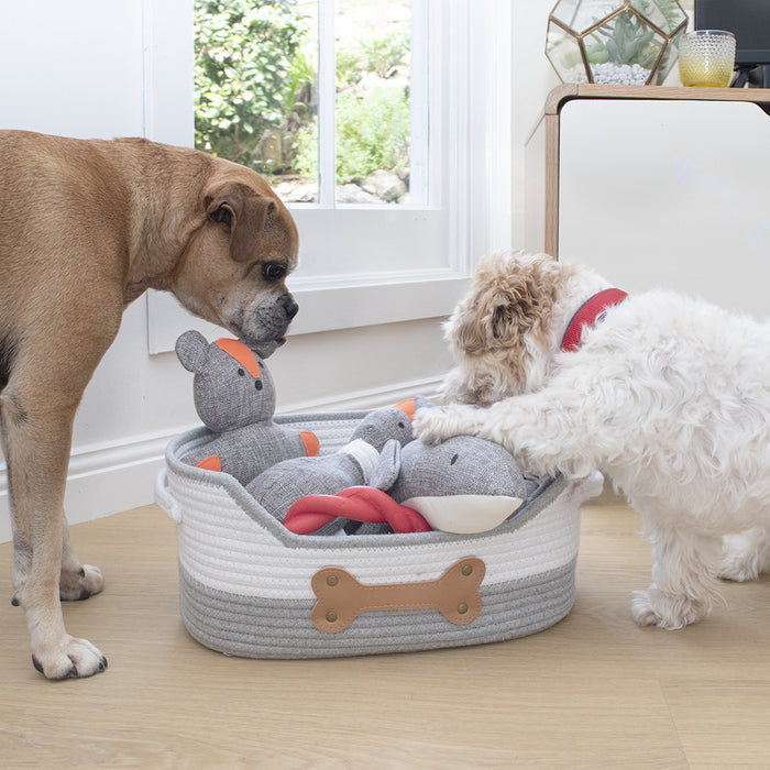 Louie Living | Dog Toy Basket - Faux Leather Bone with Studs