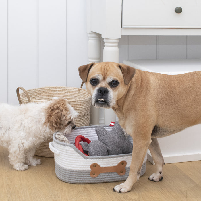 Louie Living | Dog Toy Basket - Faux Leather Bone with Studs