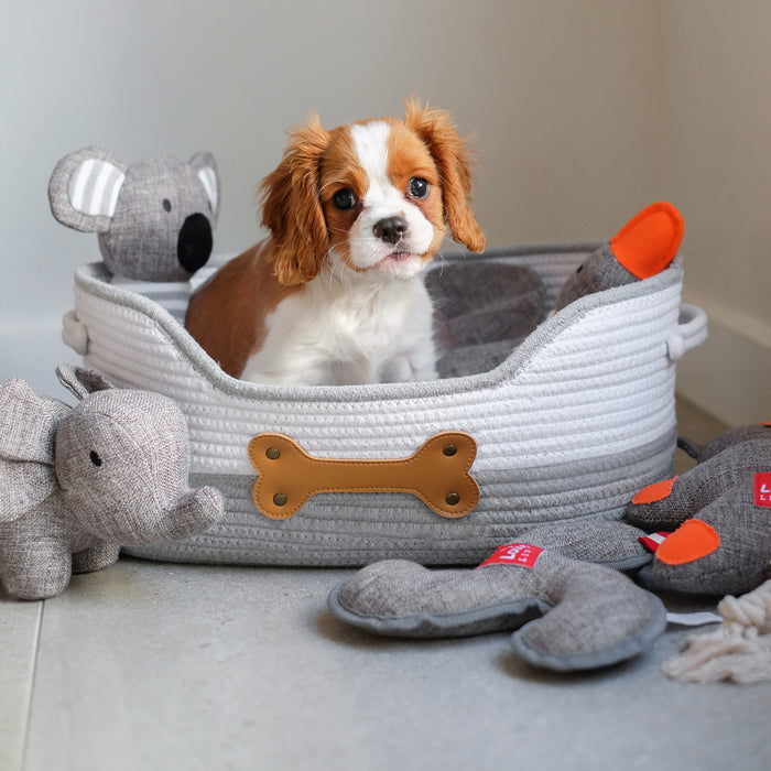 Louie Living | Dog Toy Basket - Faux Leather Bone with Studs