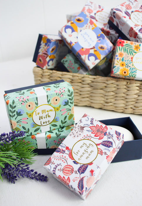 Luxury Mum Gift Soap – Triple Milled Floral Fragrance Bar | “Mum, Love You” Paisley Box 9x6x4cm