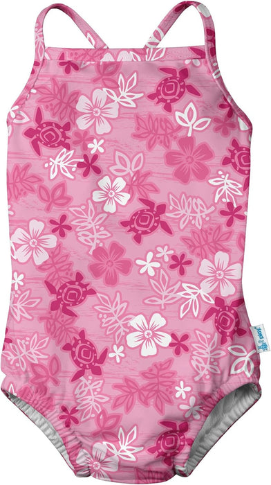 Green Sprouts | Swimsuit with Built-in Reusable Absorbent Swim Diaper - Pink Hawaiian Turtle