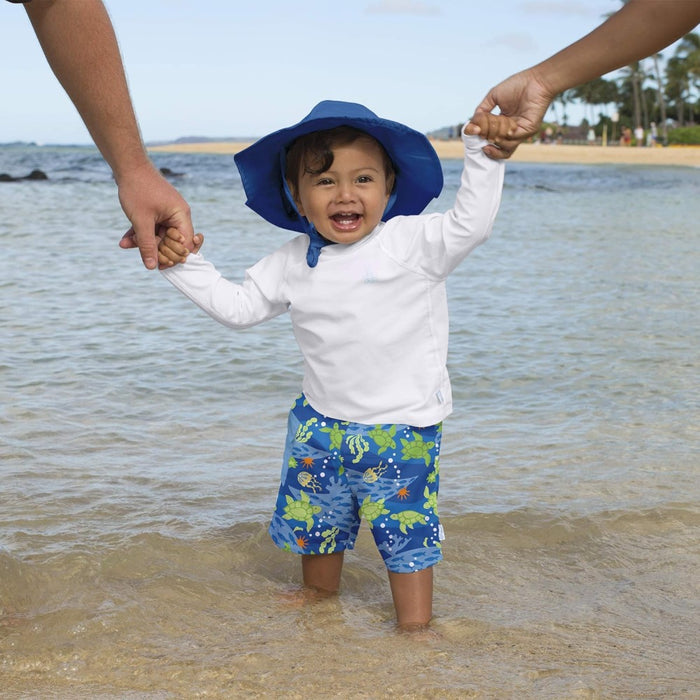 Green Sprouts | Board Shorts with Built-in Reusable Absorbent Swim Diaper - Royal Blue Turtle Journey