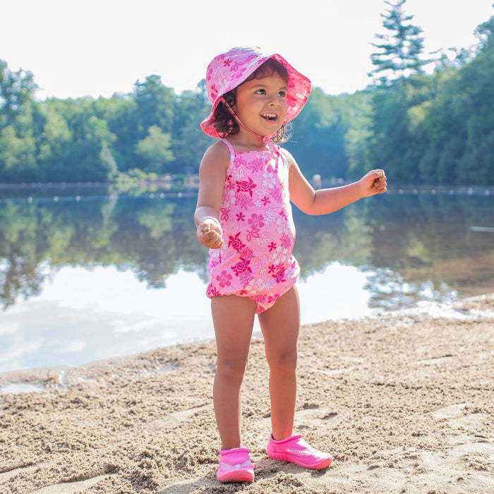 Green Sprouts | Swimsuit with Built-in Reusable Absorbent Swim Diaper - Pink Hawaiian Turtle