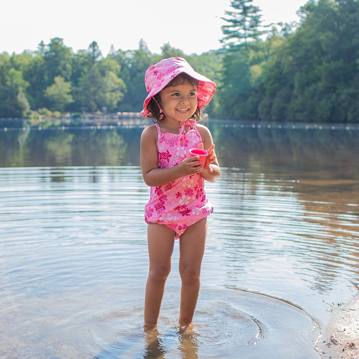 Green Sprouts | Swimsuit with Built-in Reusable Absorbent Swim Diaper - Pink Hawaiian Turtle