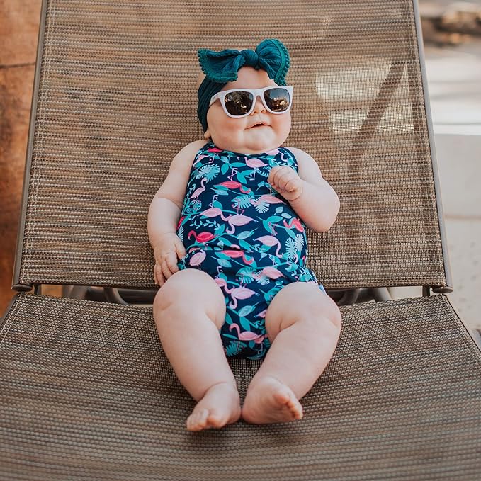 i.play Ruffle Swimsuit with Built-in Reusable Absorbent Swim Diaper-Navy Flamingo - Lozza’s Gifts & Homewares 