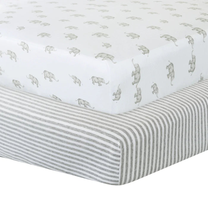 Living Textiles | 2 PK Jersey Cot Fitted Sheet - Elephant