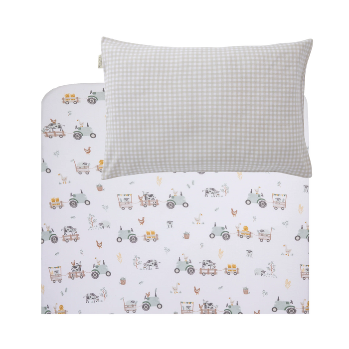 Living Textiles | Port-a-Cot Sheet & Pillow Case Set - Tractor Ride