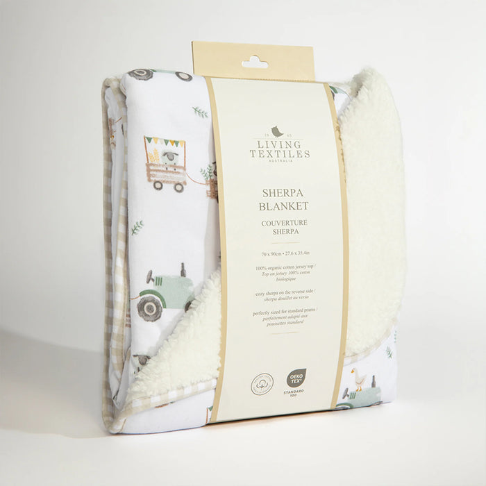 Living Textiles | Jersey/Sherpa Pram Blanket - Tractor Ride