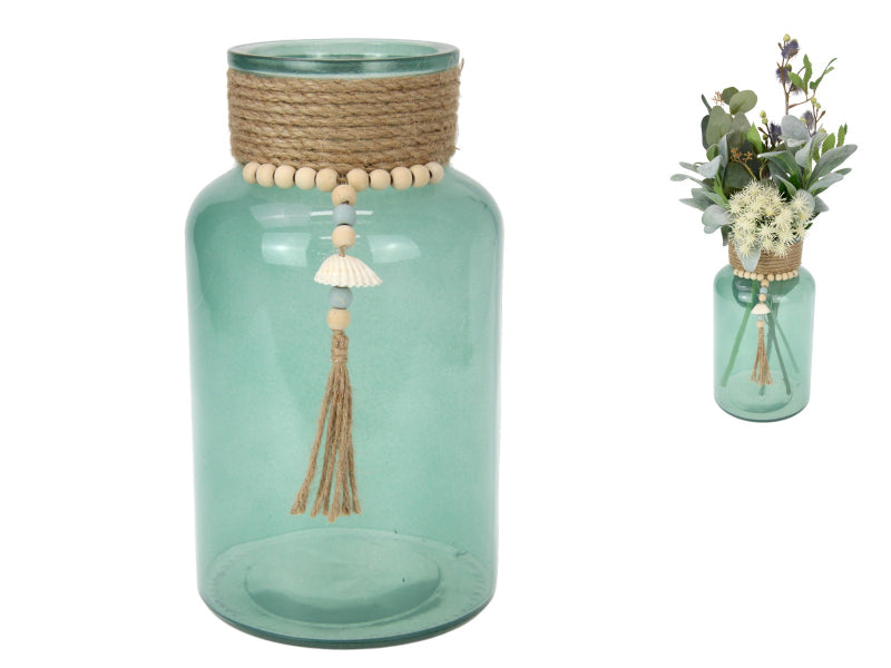 Aqua Glass Jar with Rope - 31cm