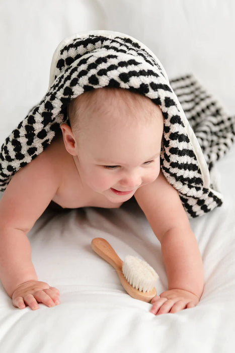 Pompom Turkish Cotton Hooded Baby Towel - Black & White - Lozza’s Gifts & Homewares 