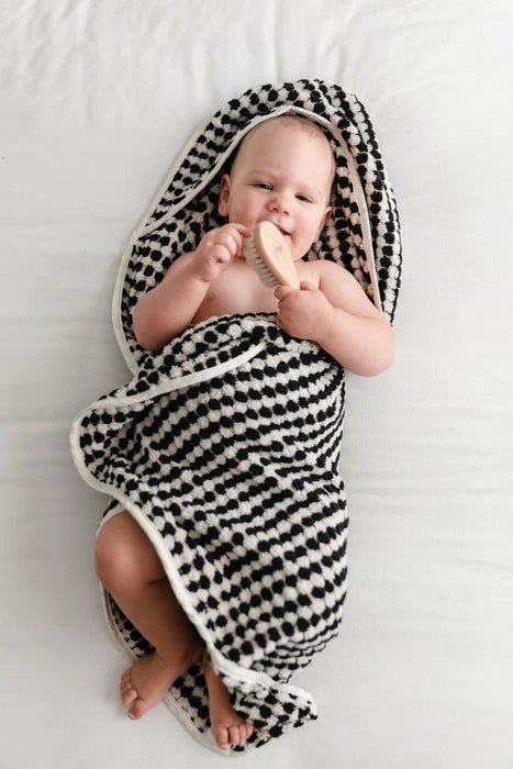 Pompom Turkish Cotton Hooded Baby Towel - Black & White - Lozza’s Gifts & Homewares 