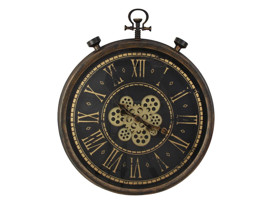 Antique Time Piece Clock with Moving Cogs - 60cm