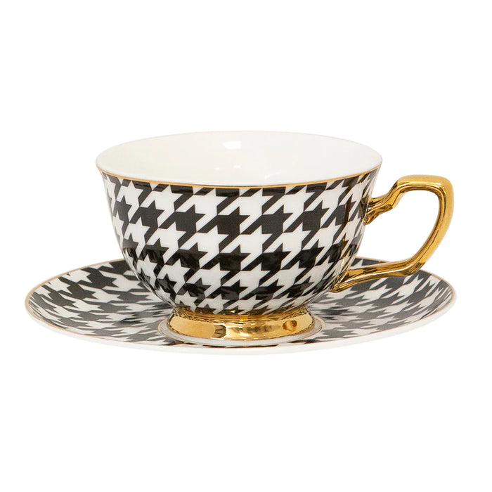 Cristina Re | Teacup & Saucer - Ebony Houndstooth