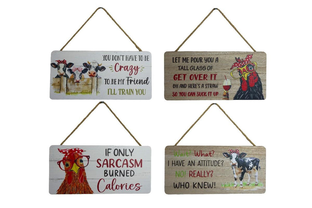 Hanging Farm Funny MDF Plaque 4 Asstd - 25x12cm