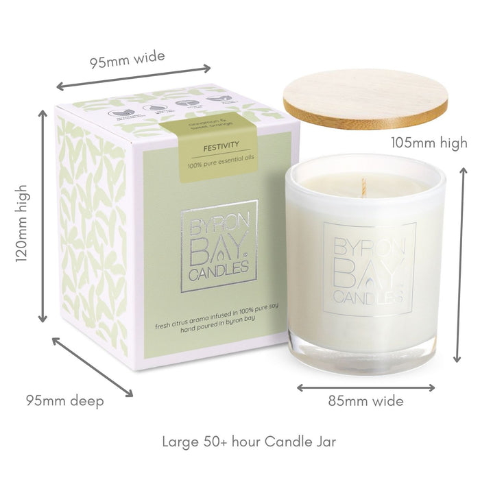 Byron Bay Candles | Scented Pure Soy Candle - 50 Hour Large - Festivity