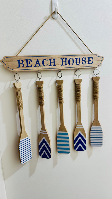 Home Decor Beach House Sign with Hanging Oars - 38x37cm