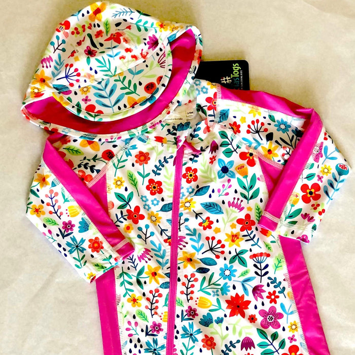 Baby Full Length Zip Sunsuit & Hat Set | Ditsy Daisy