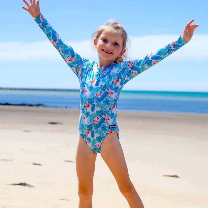 Girls Long Sleeve Swimsuit | Flamingo Fun