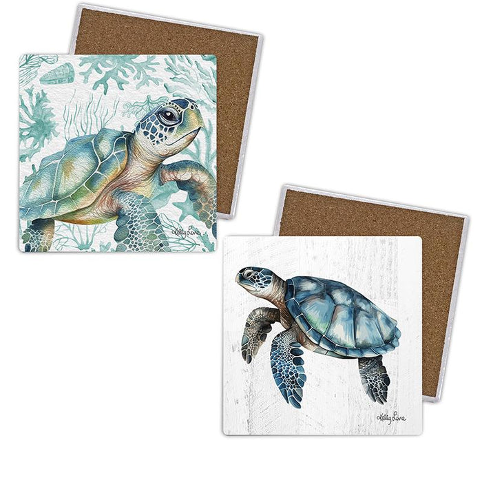 Kelly Lane | Coastal Turtle Set of 4 Ceramic Coasters - Gift Box