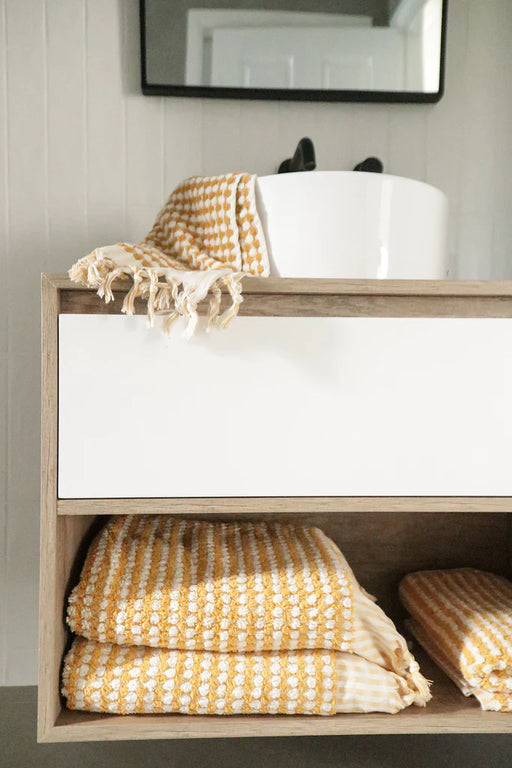 Mustard Yellow Pompom Bathroom Set - Lozza’s Gifts & Homewares 