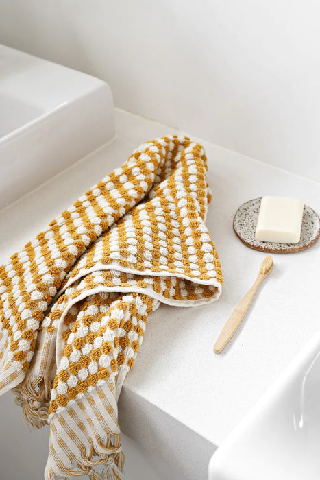 Mustard Yellow Pompom Bathroom Set - Lozza’s Gifts & Homewares 