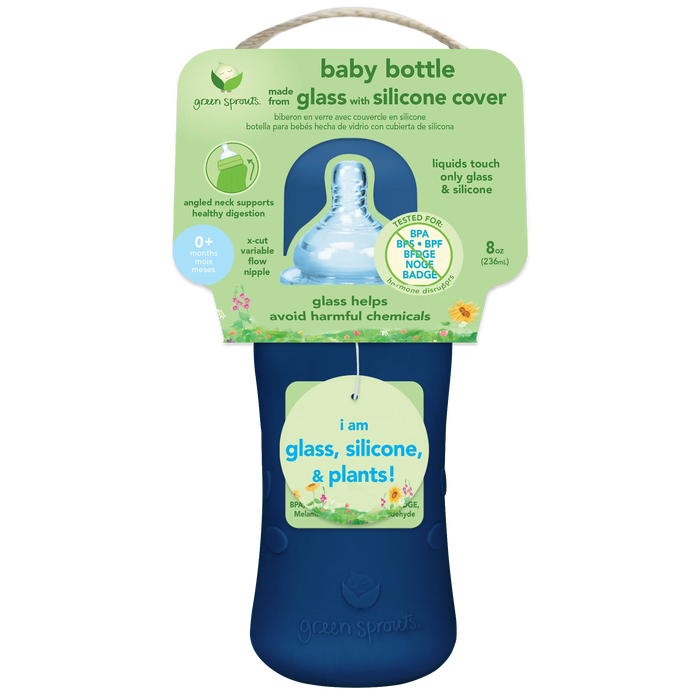 Baby Bottle made from Glass w Silicone Cover-8oz-Aqua-0mo+ - Lozza’s Gifts & Homewares 