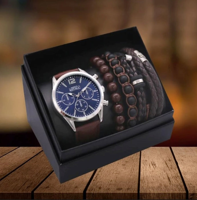 Men's Republic | Watch set with 4 Bracelets - Blue Face