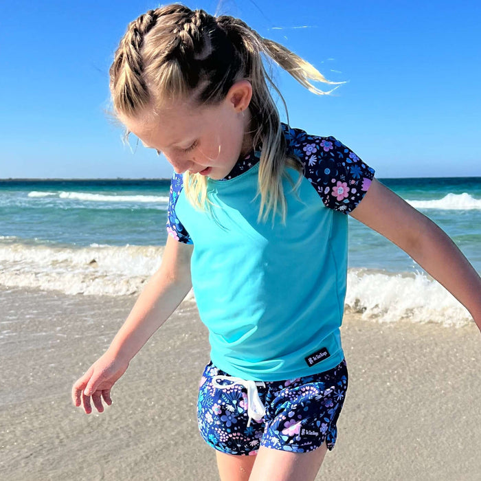 Girls Short Sleeve Rashguard Sun Top | Flower Power