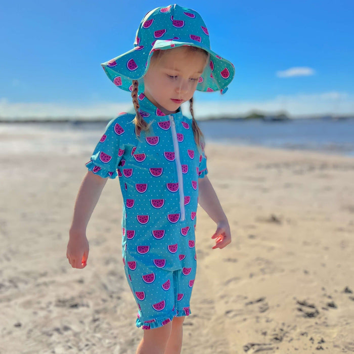 Girls Ruffle Swim Sunsuit  | Dotty Watermelon