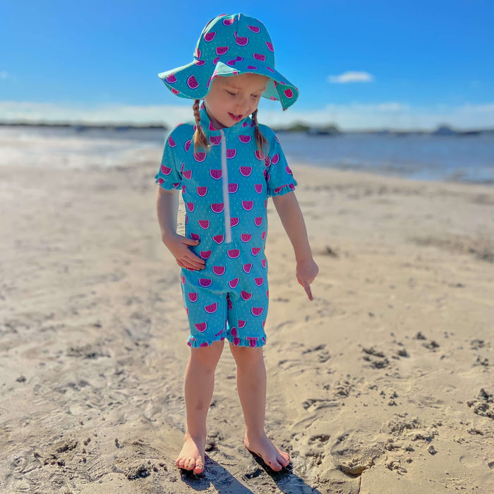 Girls Ruffle Swim Sunsuit  | Dotty Watermelon