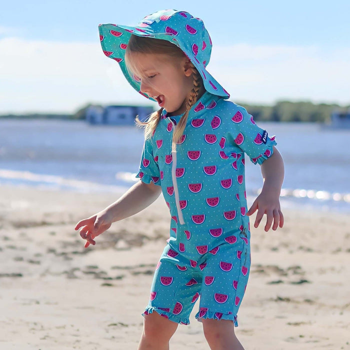 Girls Ruffle Swim Sunsuit  | Dotty Watermelon