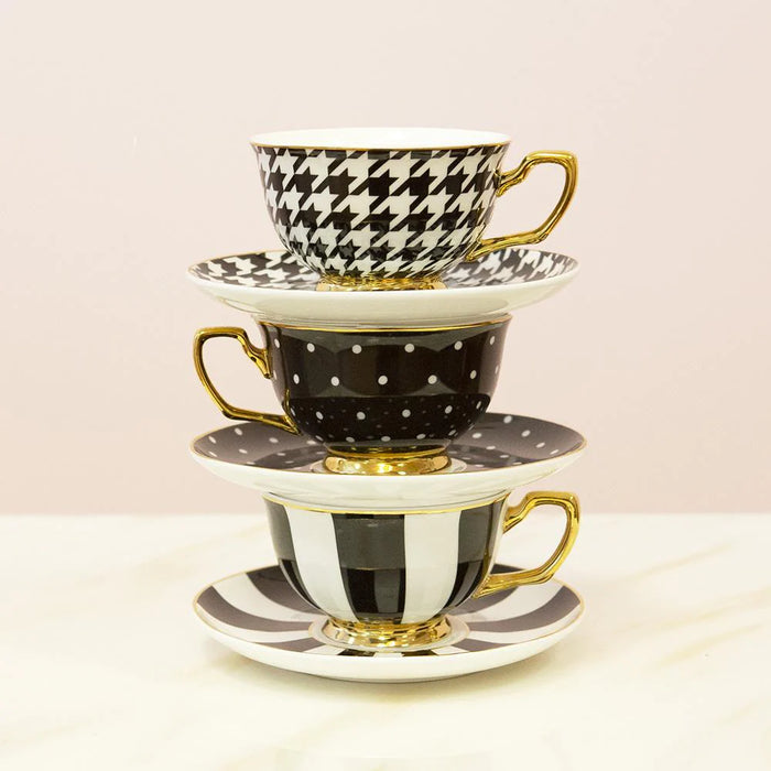 Cristina Re | Teacup & Saucer - Ebony Houndstooth