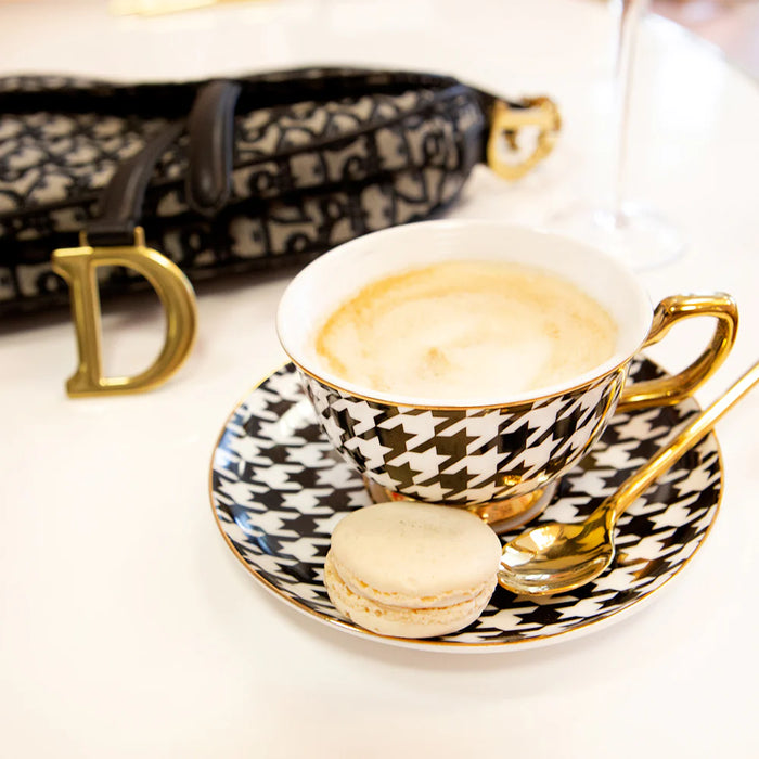 Cristina Re | Teacup & Saucer - Ebony Houndstooth