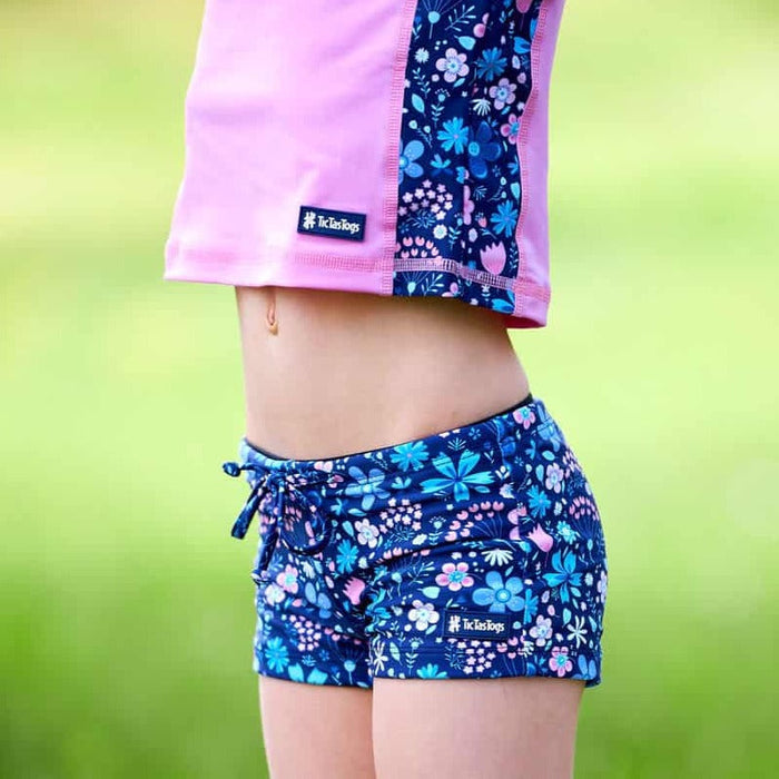 Girls Long Sleeve Rashguard + Swim Shorts | Flower Power