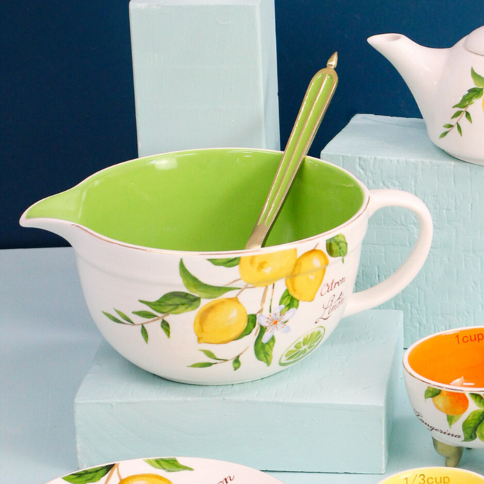 Citron Limon Ceramic Mixing & Pouring Bowl – Lemon Design Porcelain Jug 20x10cm