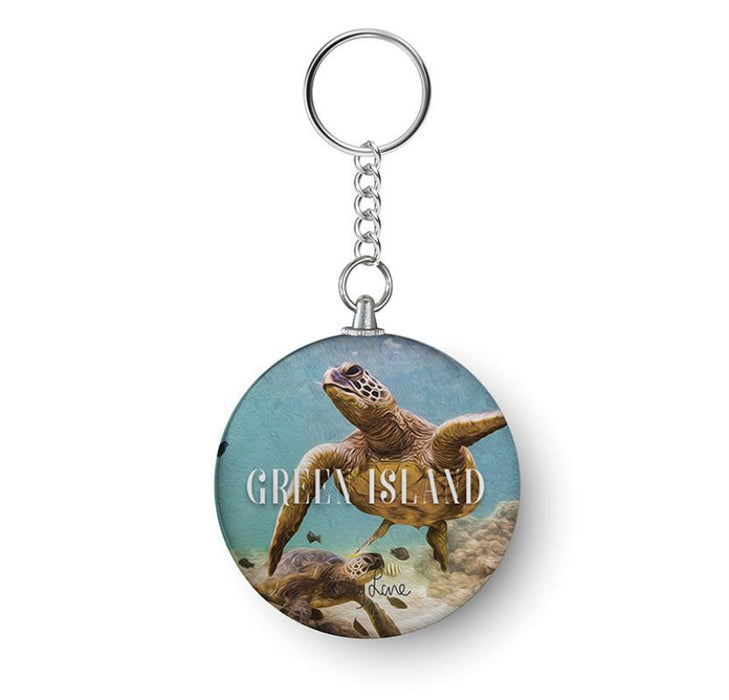Key Ring Double Sided Green Island Turtle - 5cm