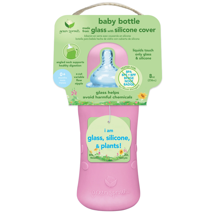 Baby Bottle made from Glass w Silicone Cover-8oz-Aqua-0mo+ - Lozza’s Gifts & Homewares 