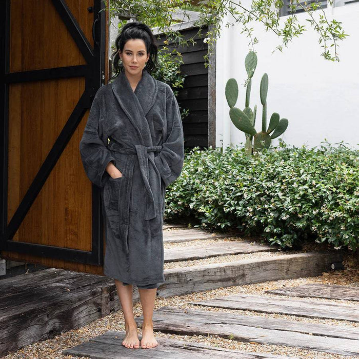 Bambury Microplush Bathrobe - Charcoal - Lozza’s Gifts & Homewares 