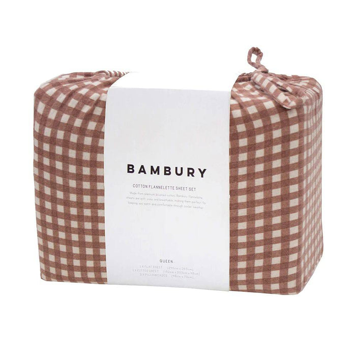 Bambury Gingham Flannelette Sheet Set - Clove - Lozza’s Gifts & Homewares 