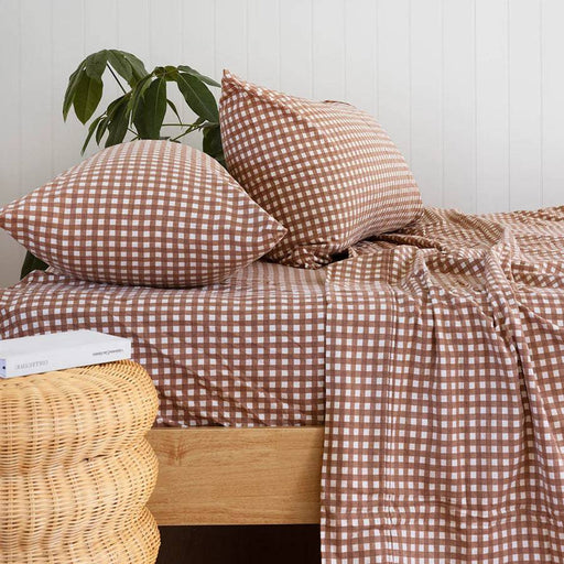 Bambury Gingham Flannelette Sheet Set - Clove - Lozza’s Gifts & Homewares 