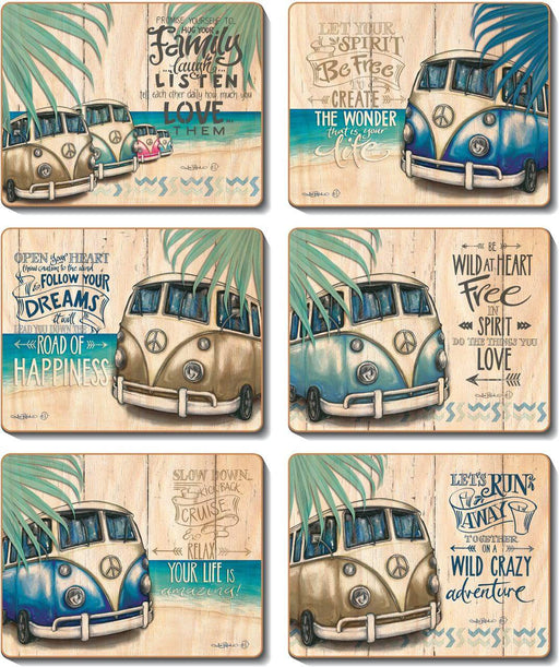 Cinnamon Vintage Kombi Coasters Set of 6 - Lozza’s Gifts & Homewares 