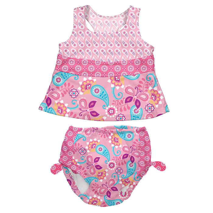 Green Sprouts | Swimsuit Set with Snap Reusable Absorbent Swim Diaper- Pink Paisley