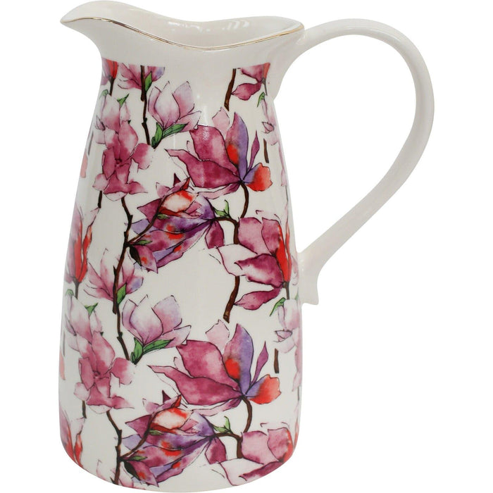 Lavida Flowering Magnolia Ceramic Jug, Teapot & Plates – 4 Piece Floral Dinnerware Gift Set