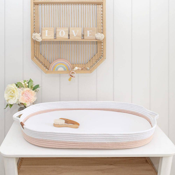 100% Cotton Rope Change Basket - White/Blush - Lozza’s Gifts & Homewares 