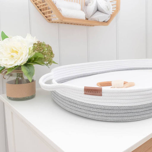 100% Cotton Rope Change Basket - White/Grey - Lozza’s Gifts & Homewares 